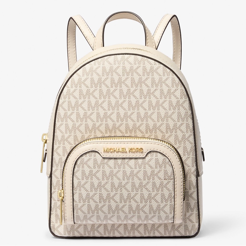 NWT Michael Kors Beige Monogram Backpack and Michael Kors card case
